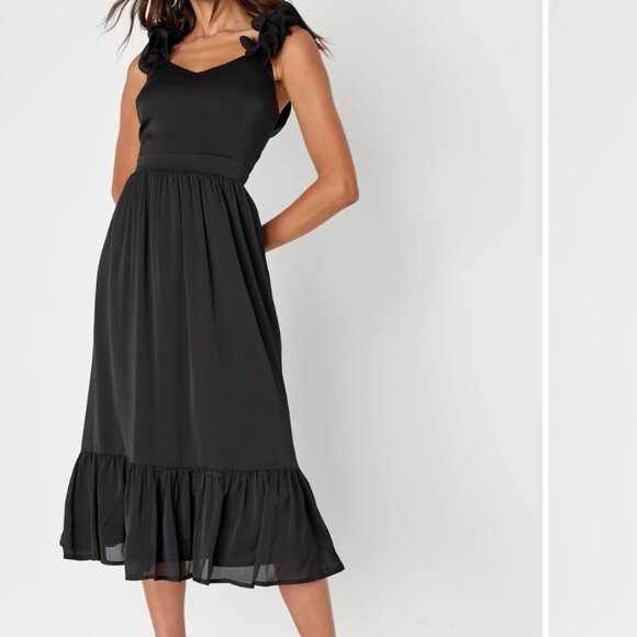 Lulus Extravagant Ease Black Ruffled Tiered Midi Dress Size L Black - Picture 5 of 5